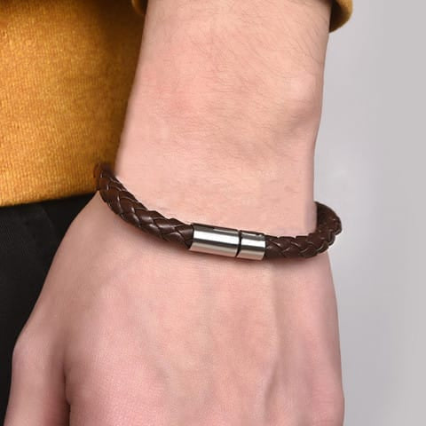 Brown Braided Leather Bracelet
